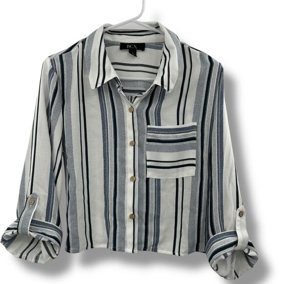 NEW BCX Striped Collared Button Up Shirt Size Large Blue Career Work NWT - Picture 1 of 10